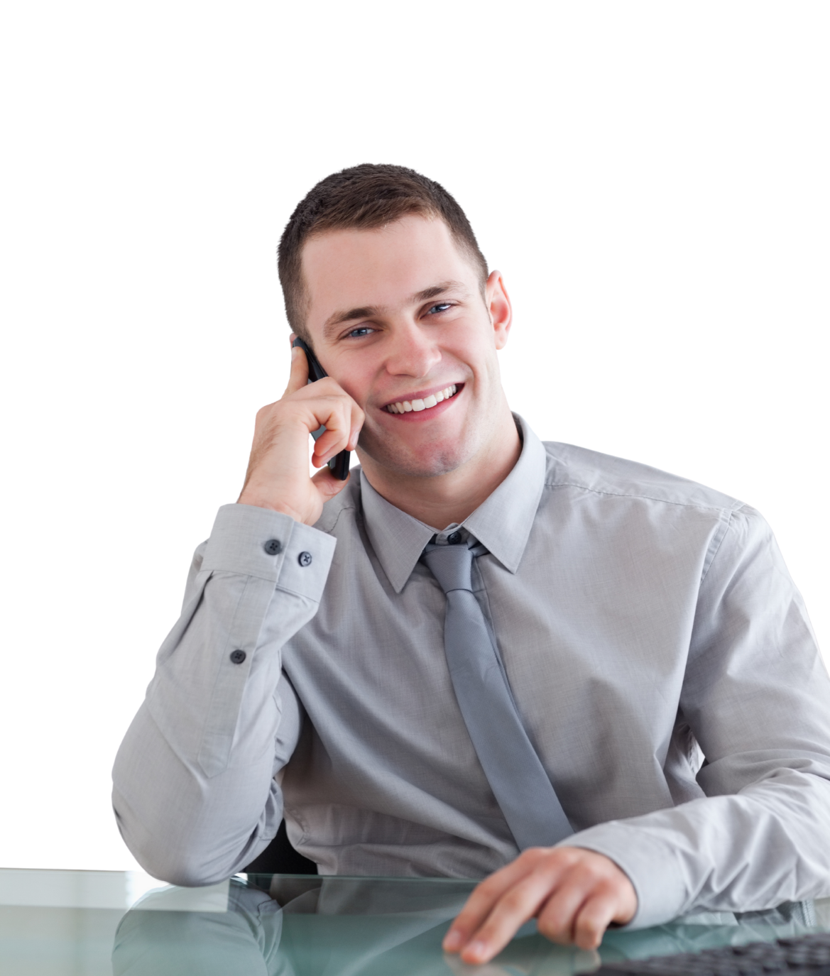 Professional making calls with headset